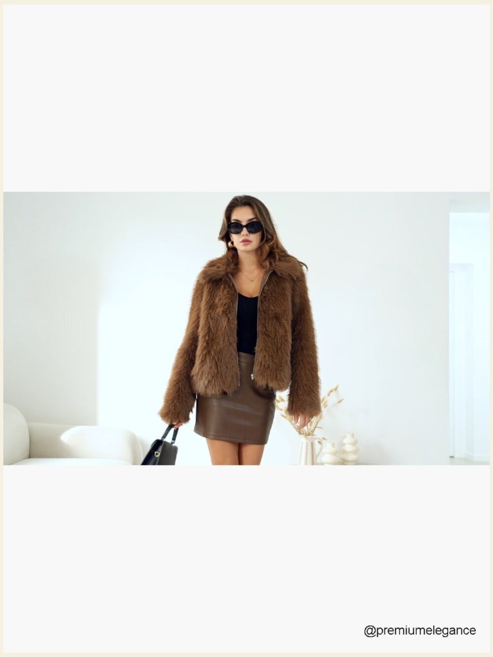Fluffy Cropped Faux Fur Jacket Zip Up Fuzzy Coat Long Sleeve - Picture 7 of 7